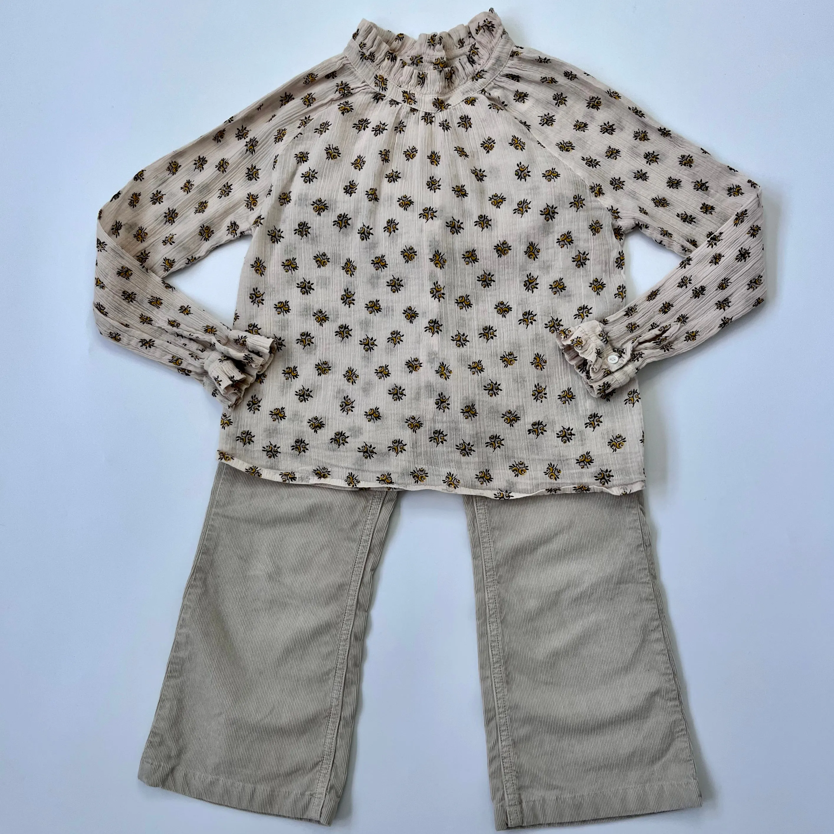 Emile Et Ida Stripe Cheesecloth Floral Print Blouse: 6 Years