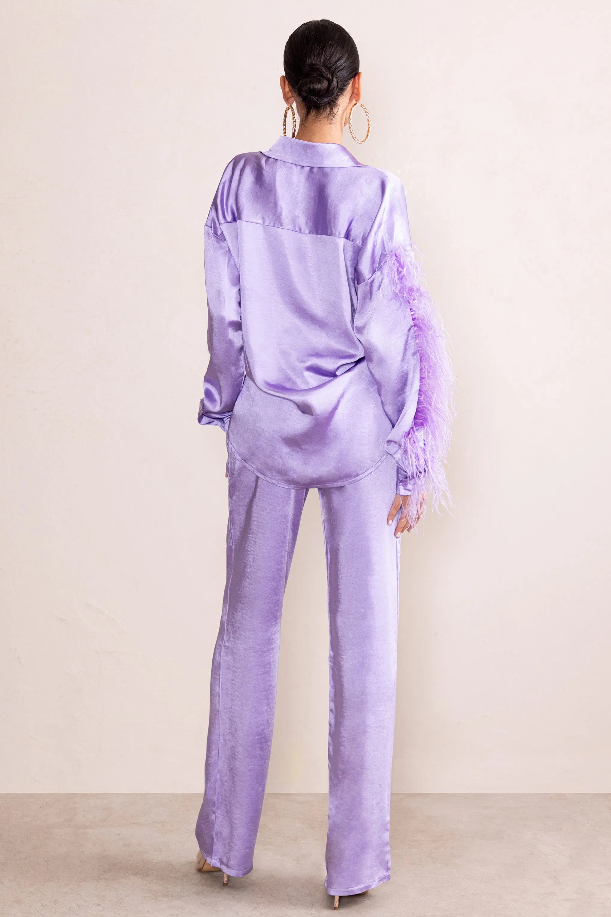 Evening Memories | Lilac Satin Wide Leg Trousers