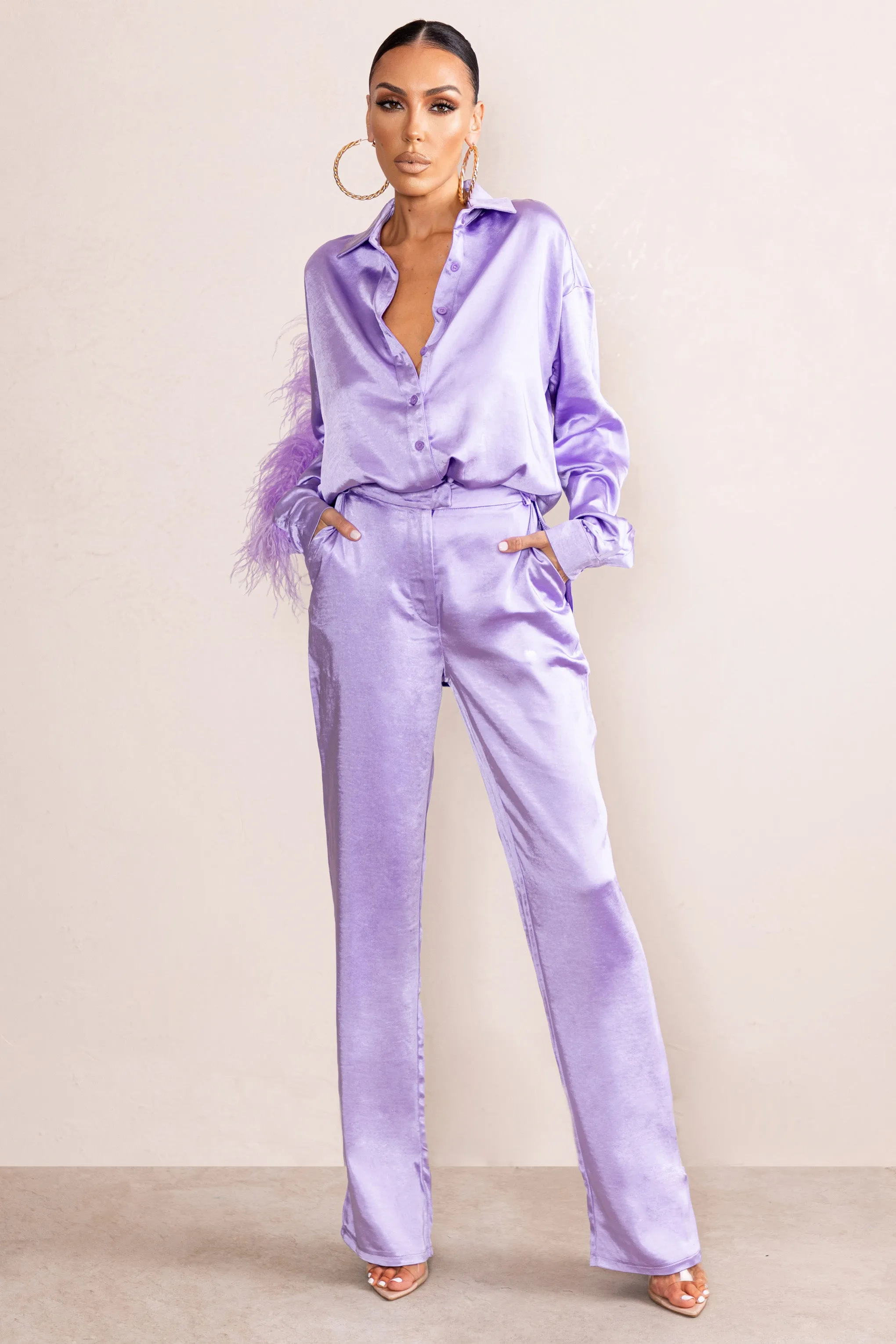 Evening Memories | Lilac Satin Wide Leg Trousers