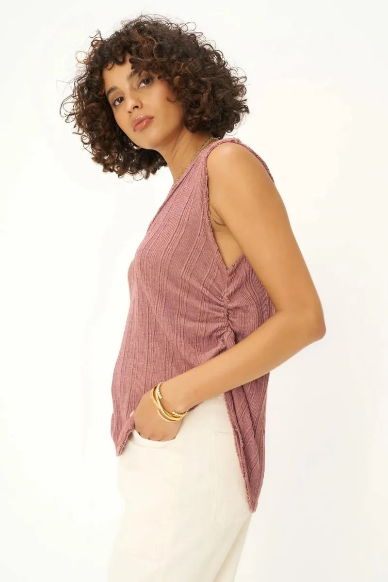 Float Away Side Ruched V-Neck Tank