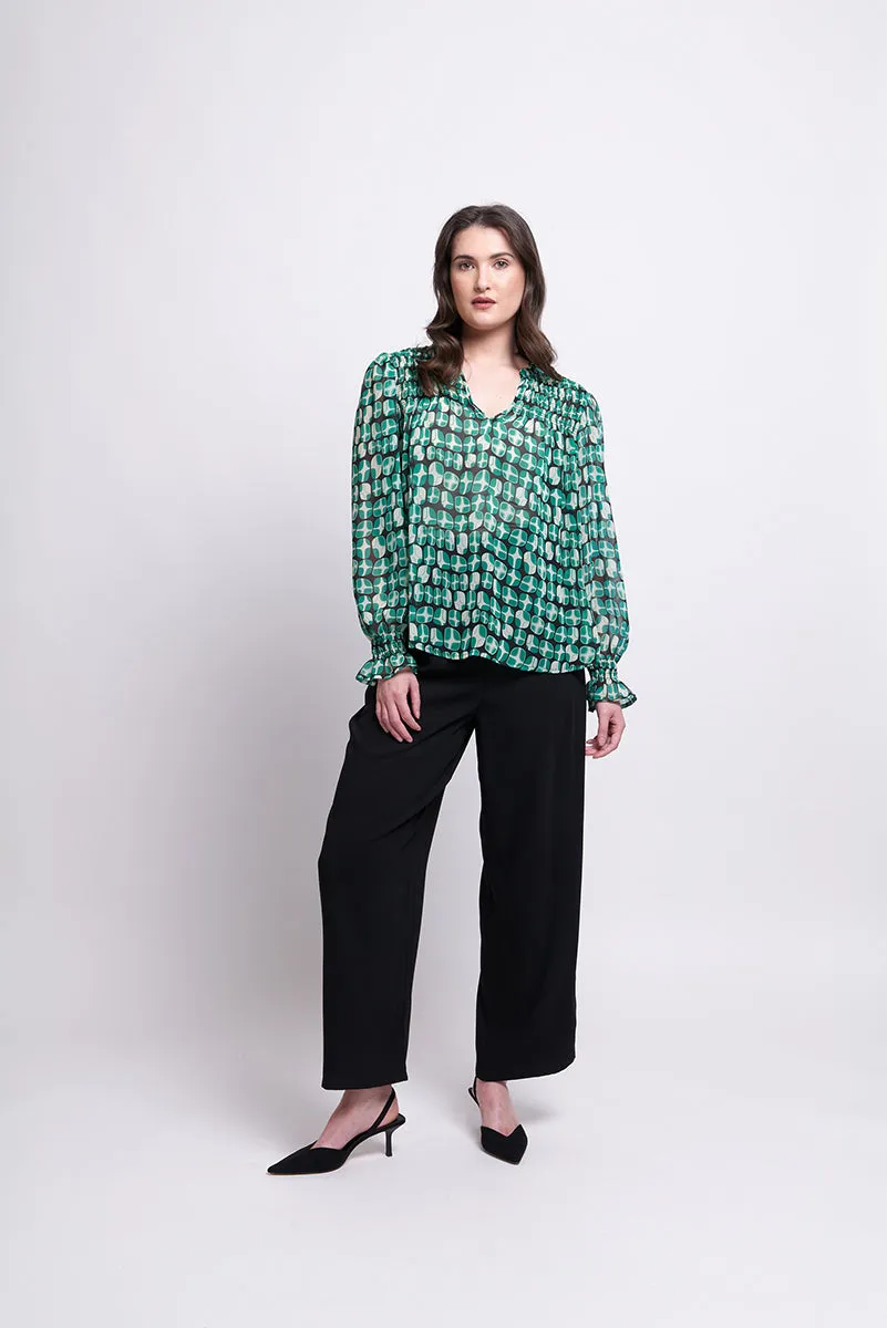 Foil  - Shirr It Around Blouse - Lava Green