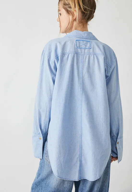 Free People - Manchester Button Down Solid Blue Combo