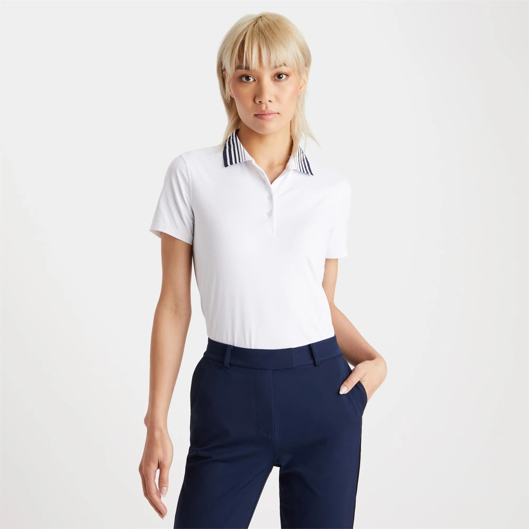 G/FORE Ladies Pleated Collar Silky Polo Shirt Snow