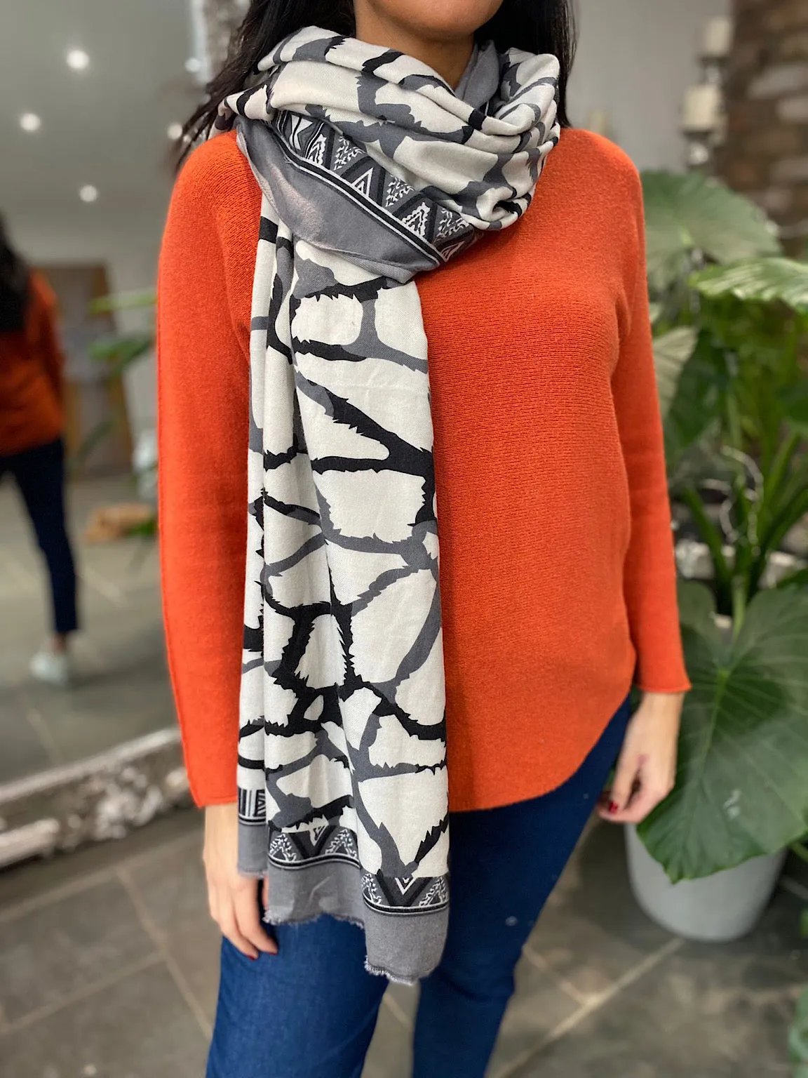 Grey Mixed Pattern Scarf