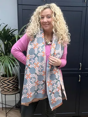 Grey Patterned Circle Scarf