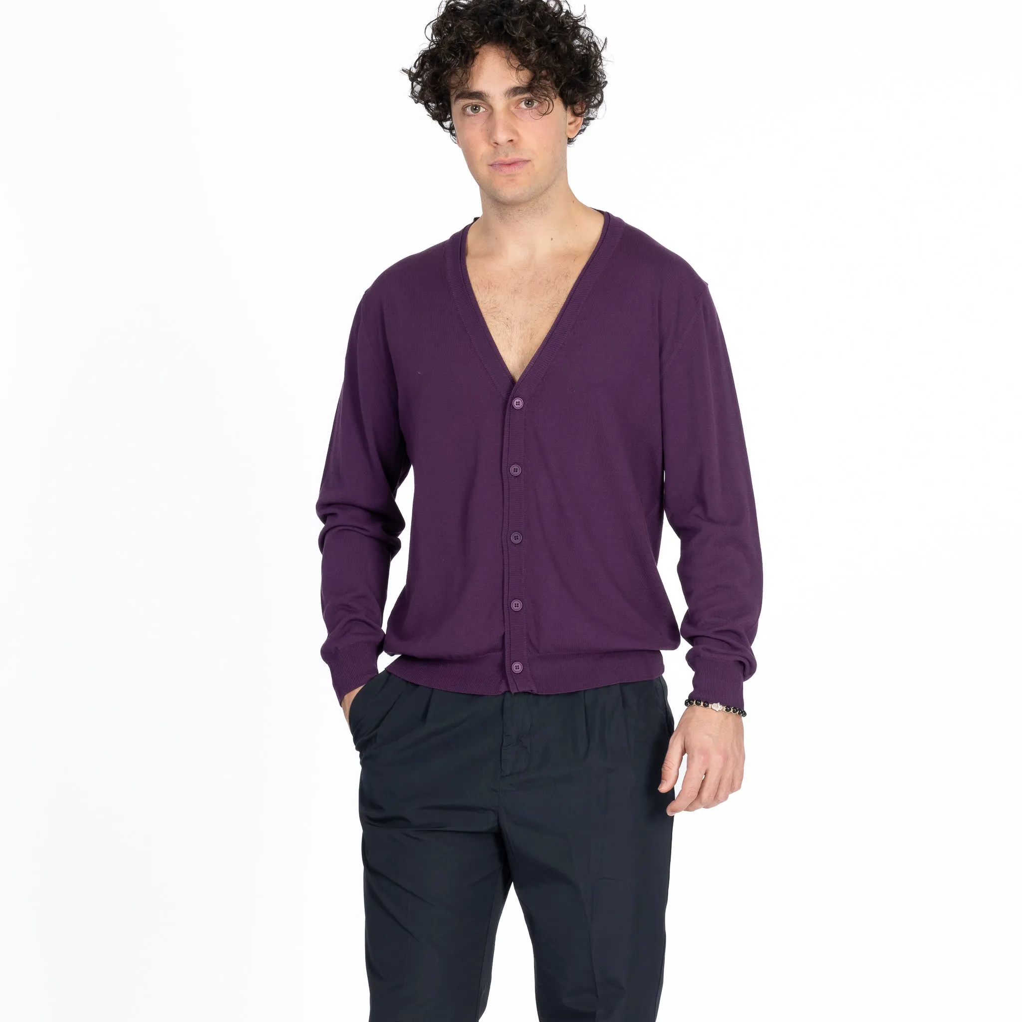 Grifoni Cardigan In Maglia Vinaccia Uomo