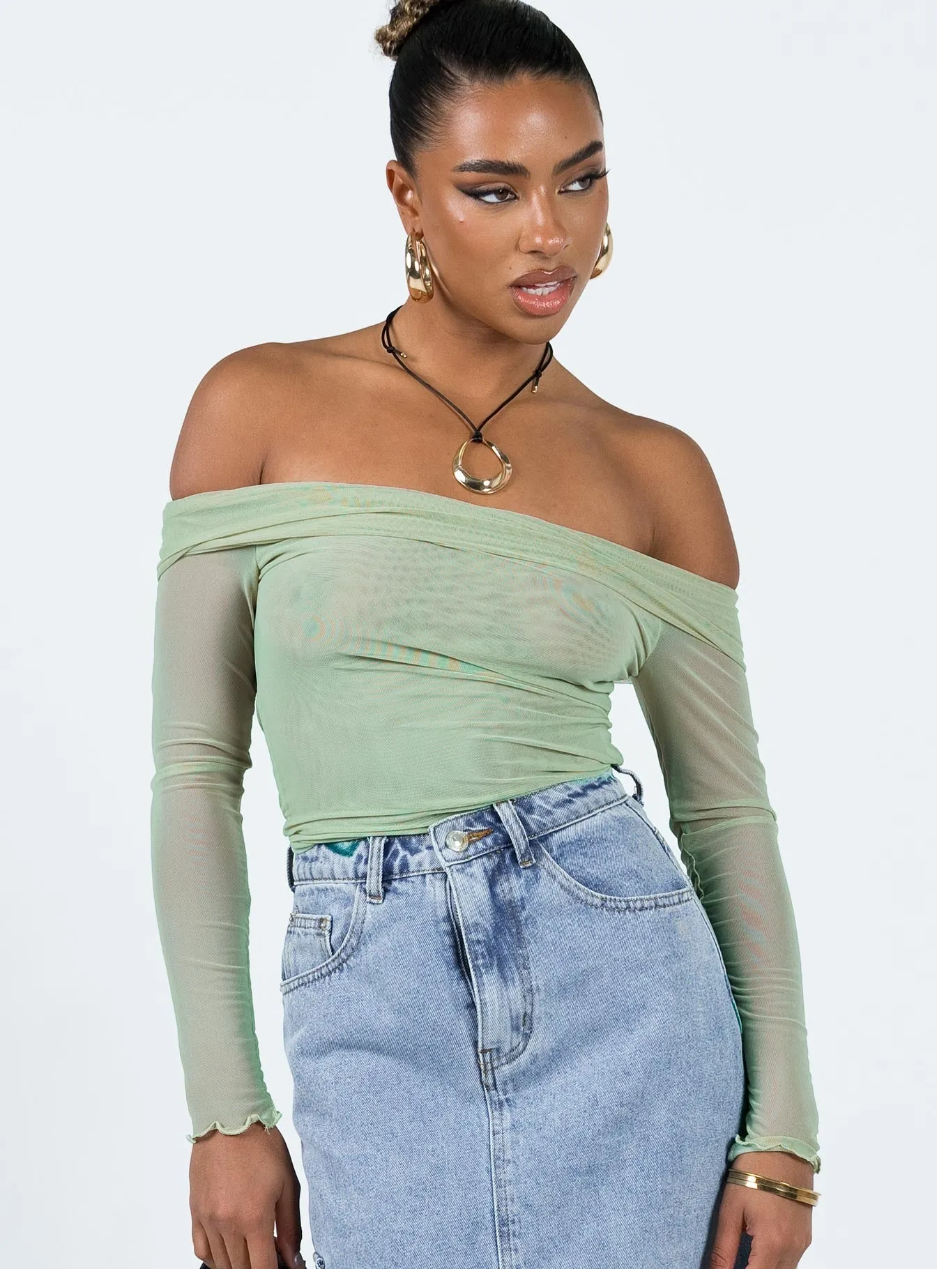 Gryce Off The Shoulder Top Green