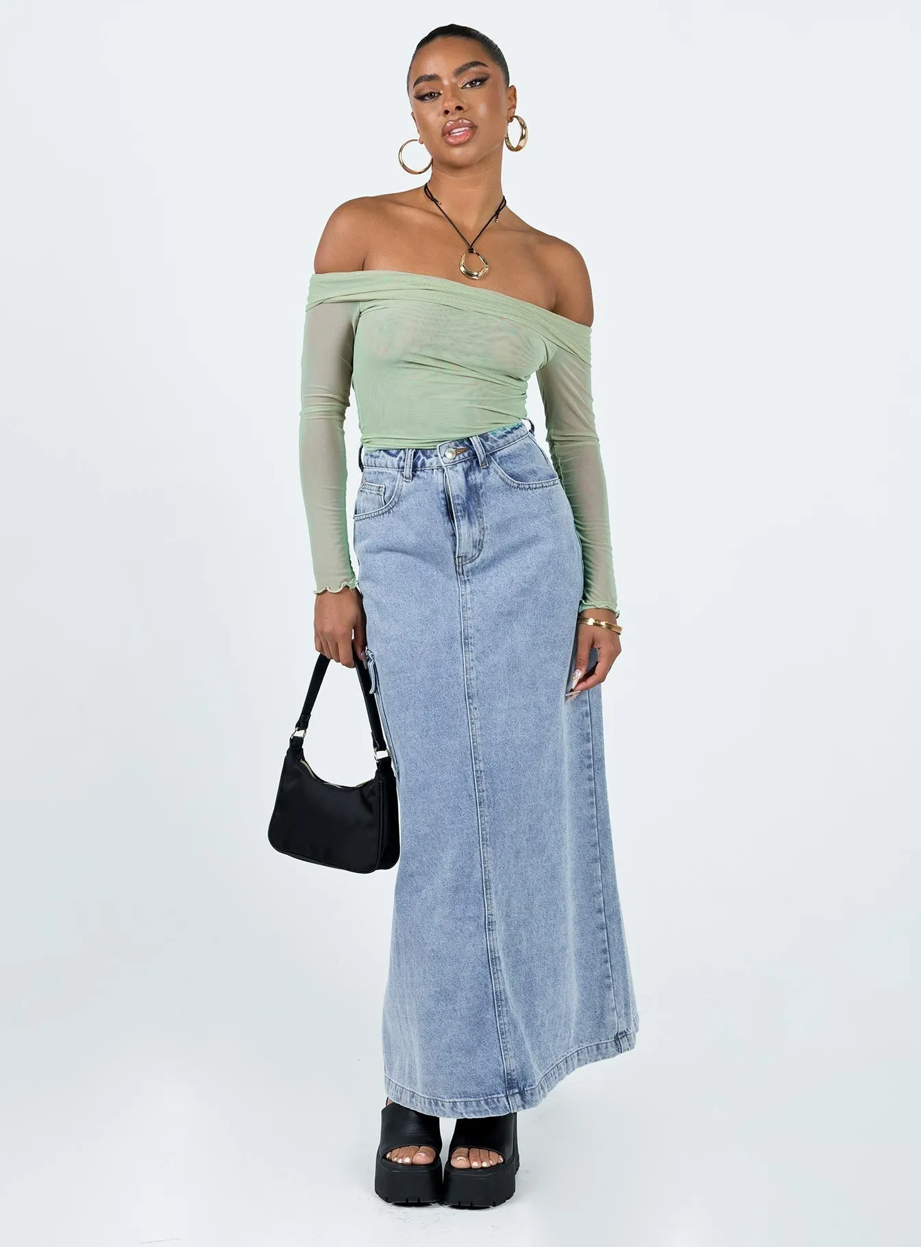 Gryce Off The Shoulder Top Green