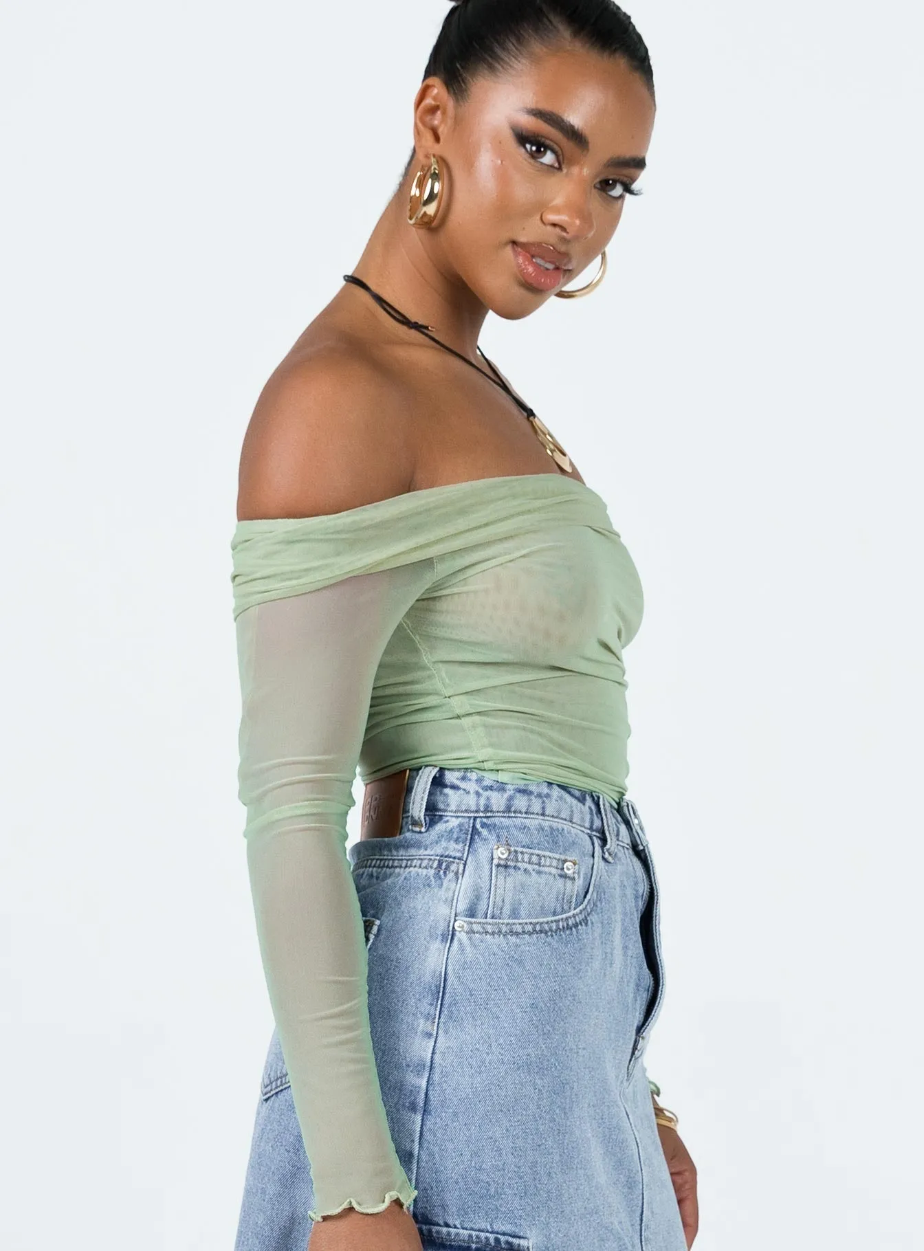 Gryce Off The Shoulder Top Green