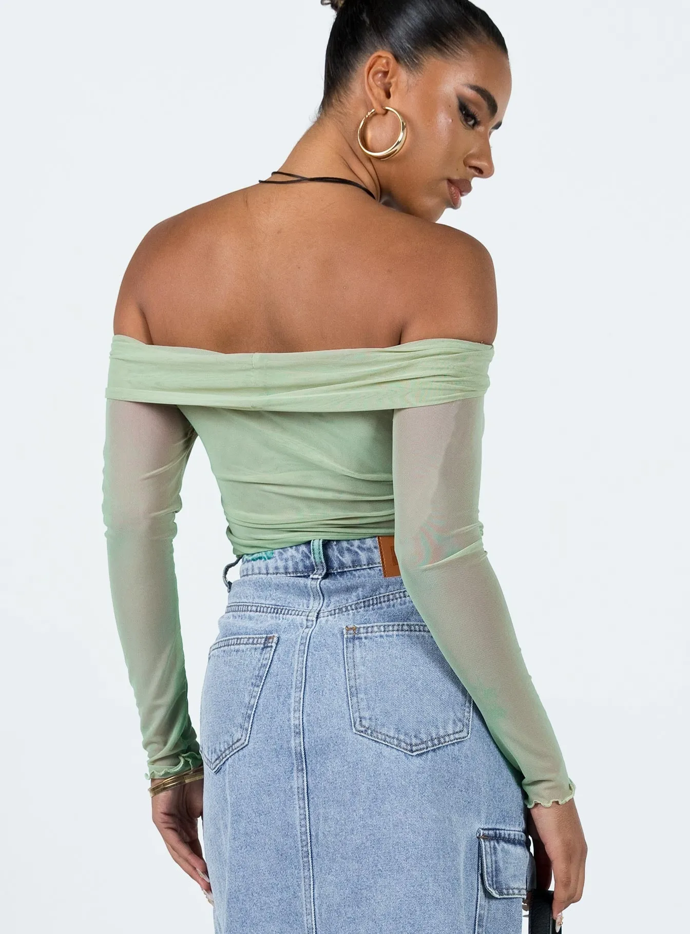 Gryce Off The Shoulder Top Green