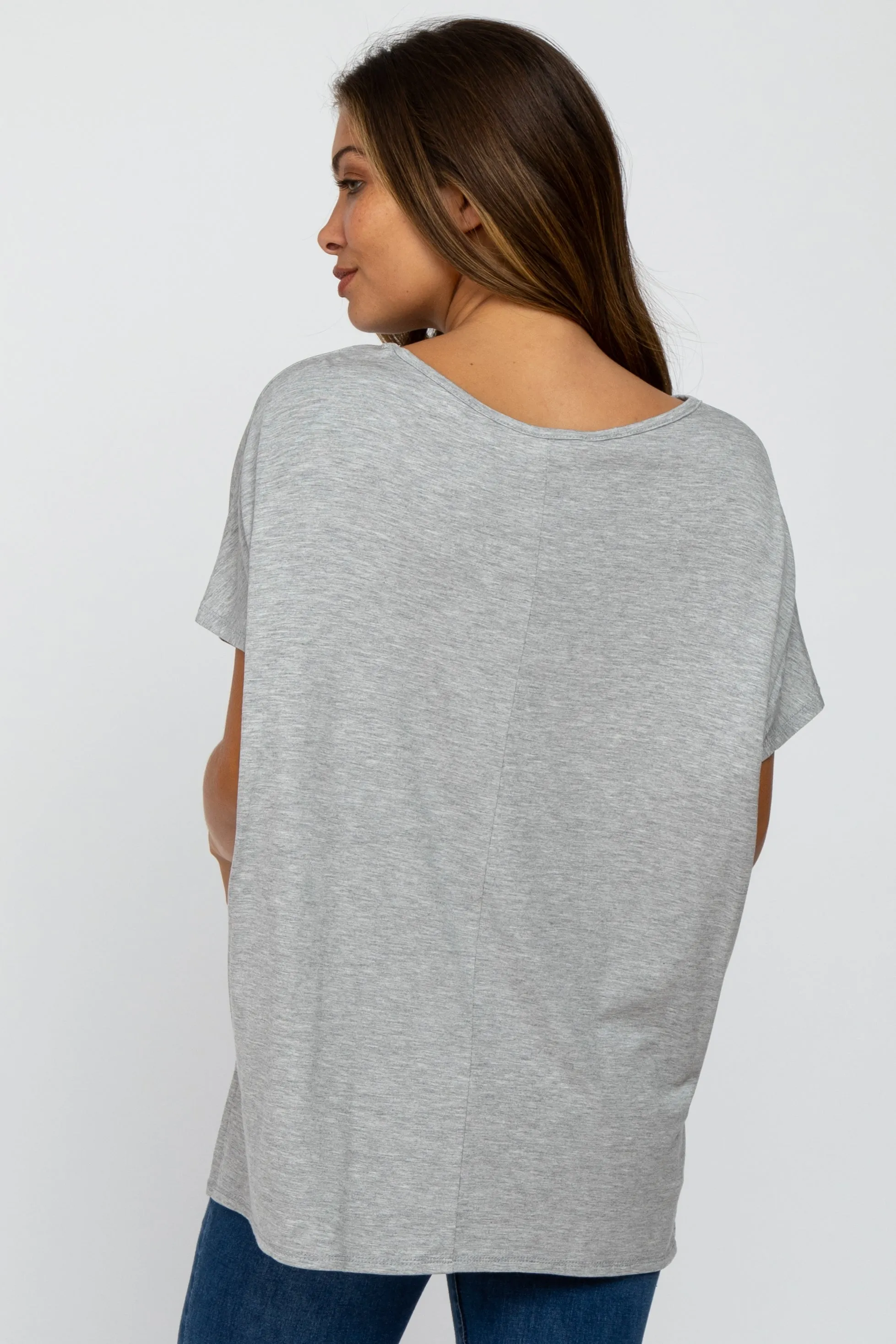 Heather Grey Short Sleeve Boatneck Maternity Top