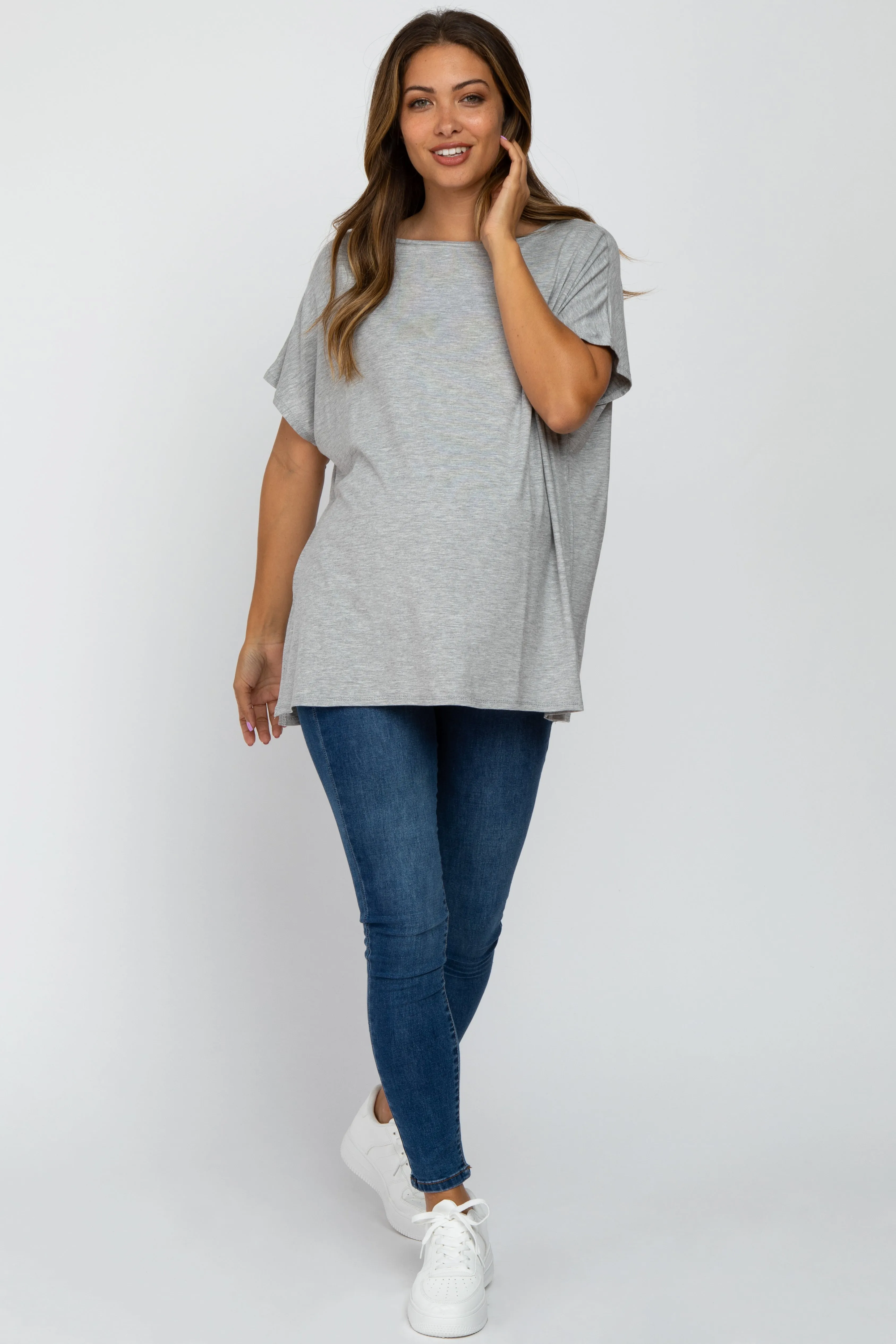 Heather Grey Short Sleeve Boatneck Maternity Top