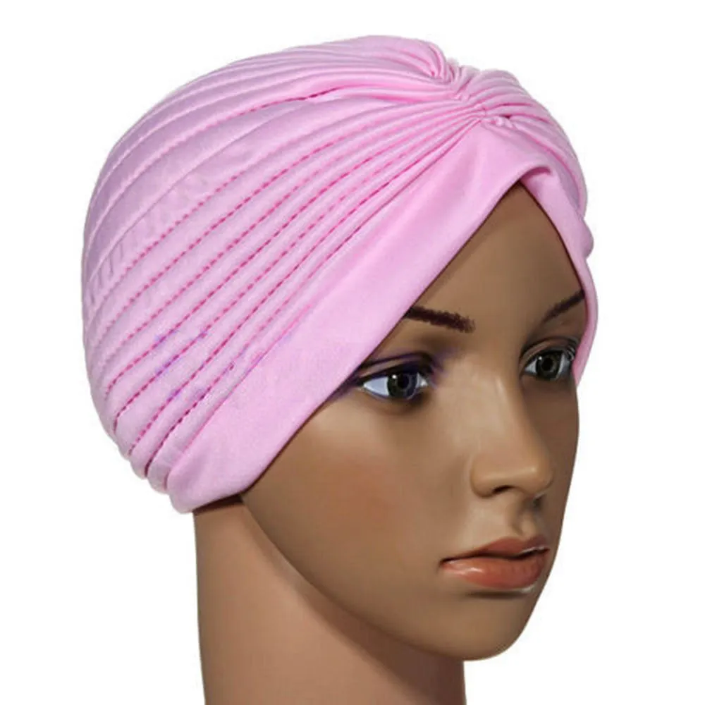 Indian Cap Pleated Headwrap Turban Stretchy Band Hats for Women Cloche Chemo Hijab Beanies  SM6