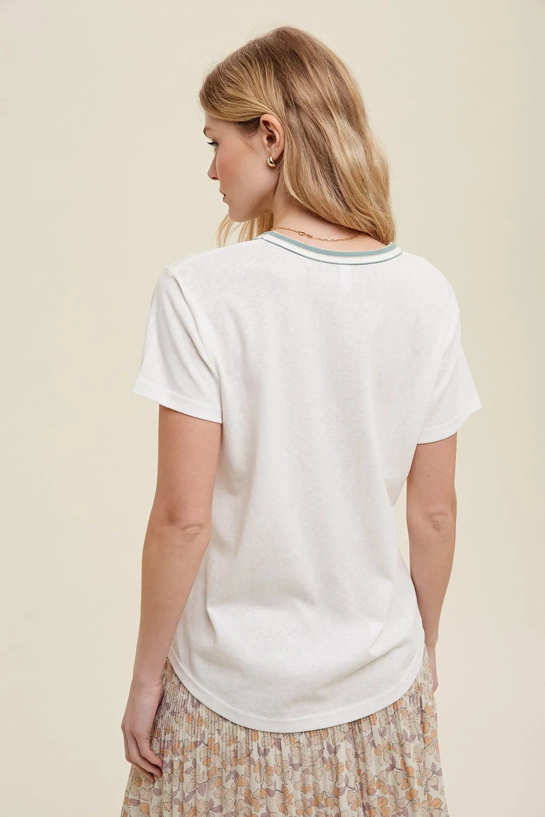 Ivory Contrast Neck Band Short Sleeve Top