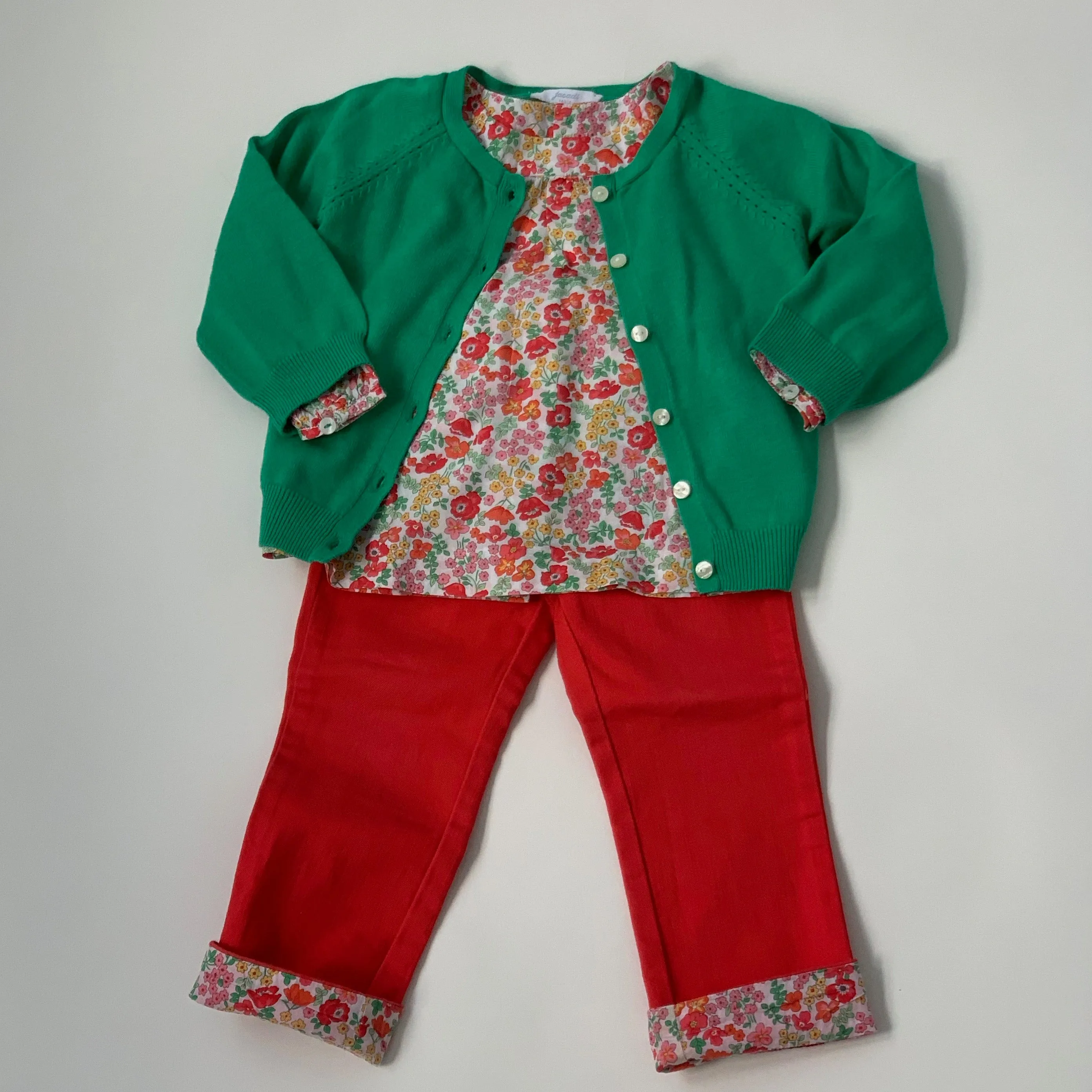 Jacadi Red Denim Jeans With Liberty Print Trim: 2 Years