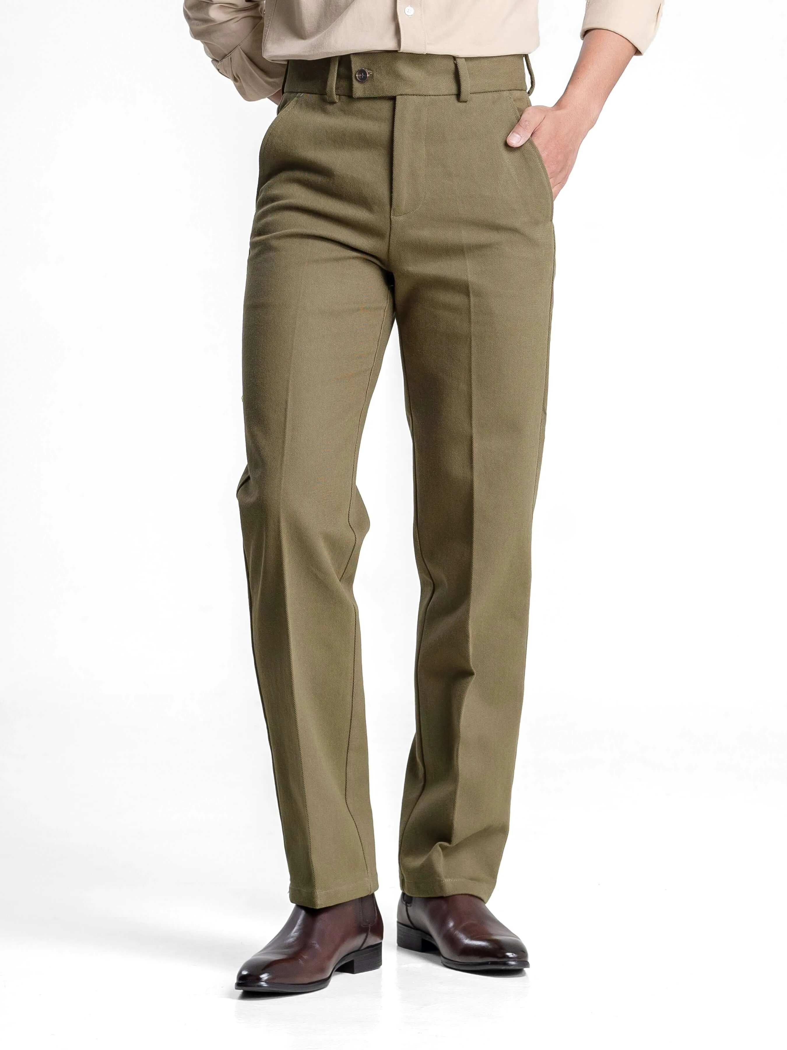 Jose Straight Cut Trousers - Olive Green