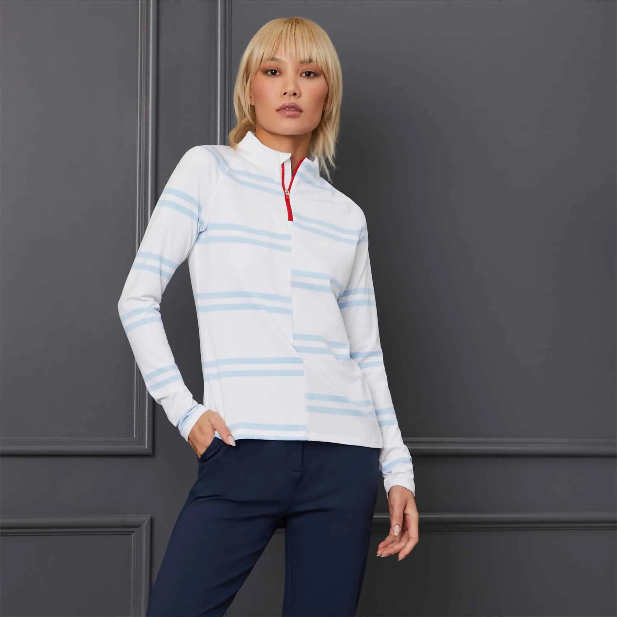 Ladies G/FORE Offset Stripe Quarter Zip Pullover Snow