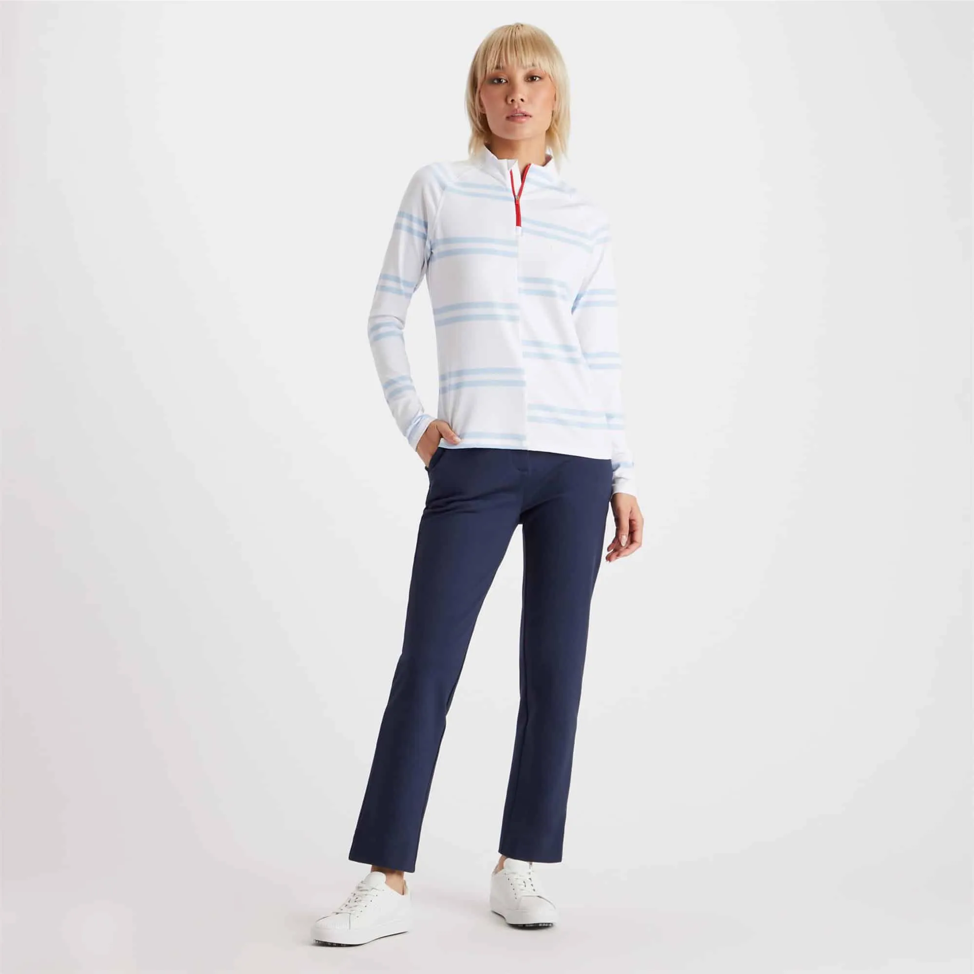 Ladies G/FORE Offset Stripe Quarter Zip Pullover Snow