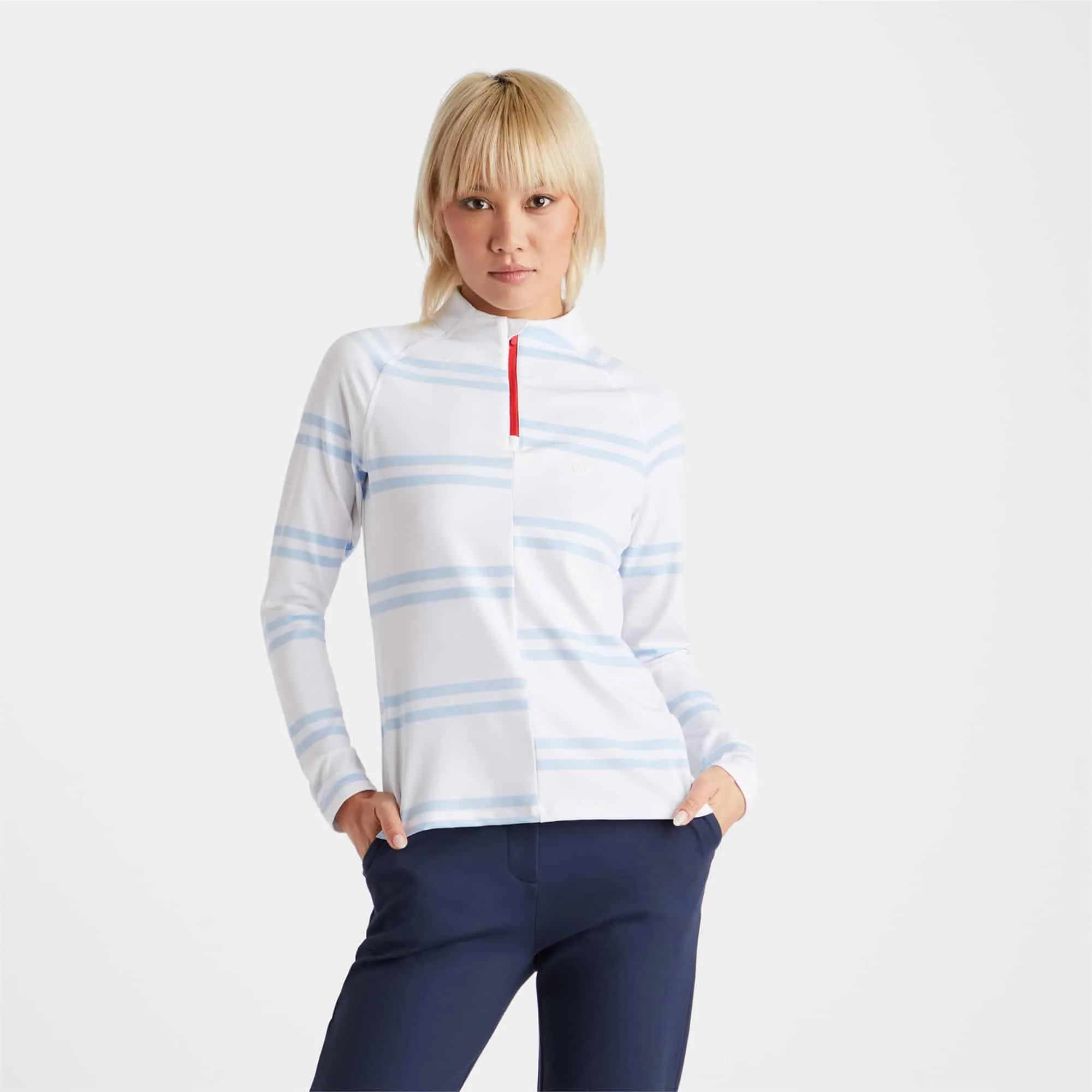 Ladies G/FORE Offset Stripe Quarter Zip Pullover Snow