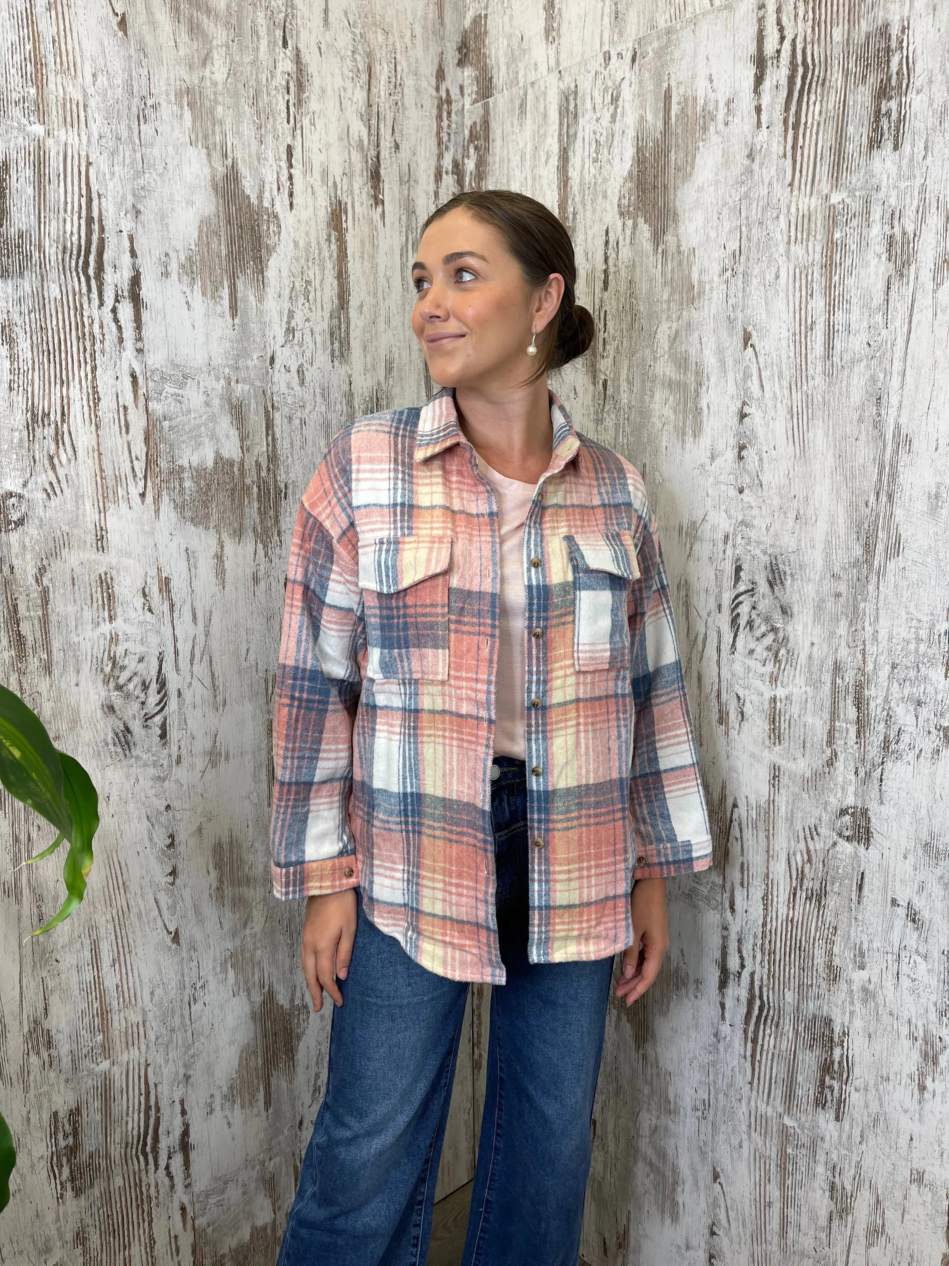 Layla Pink & Blue Plaid Tartan Shacket