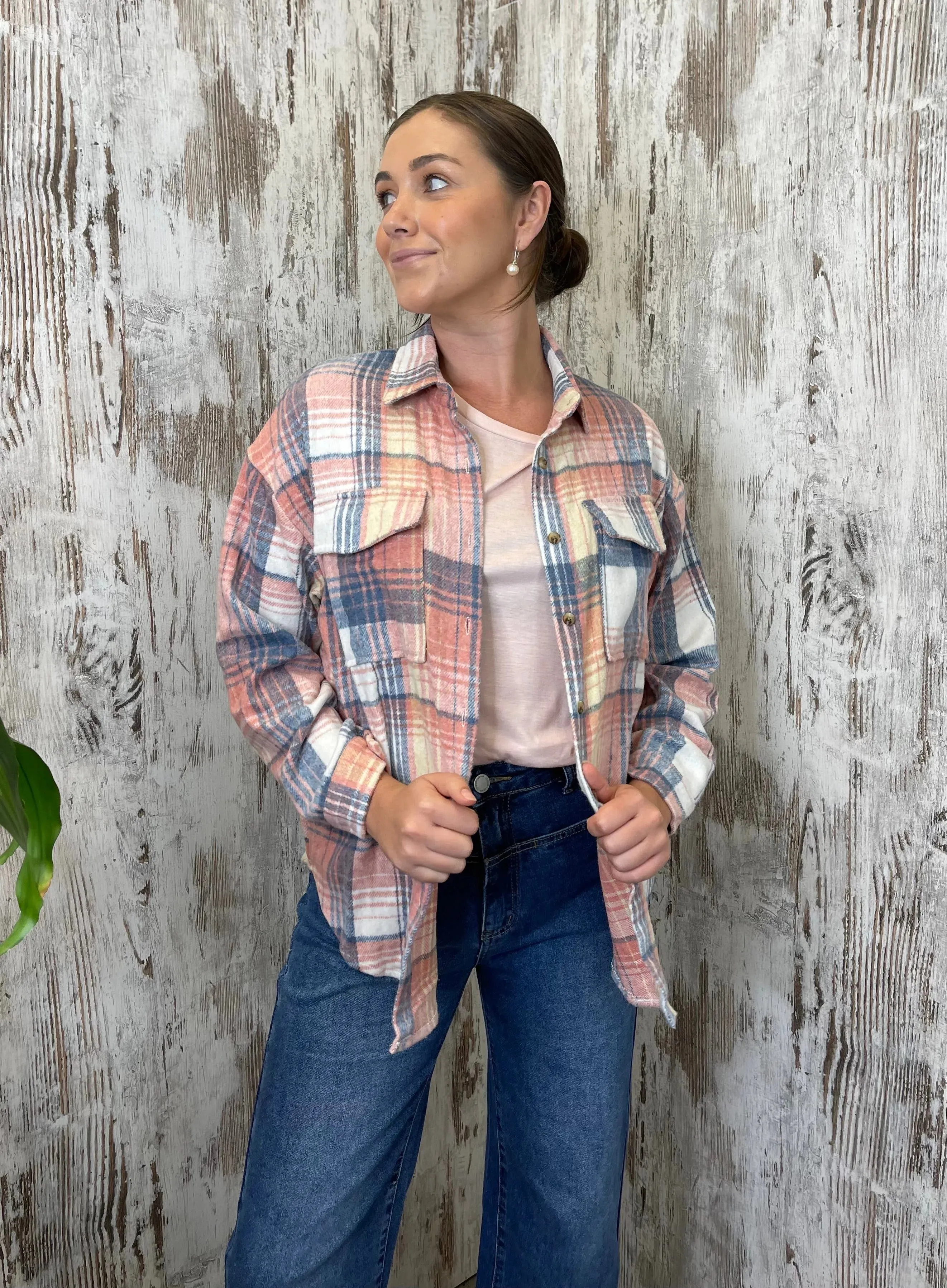 Layla Pink & Blue Plaid Tartan Shacket