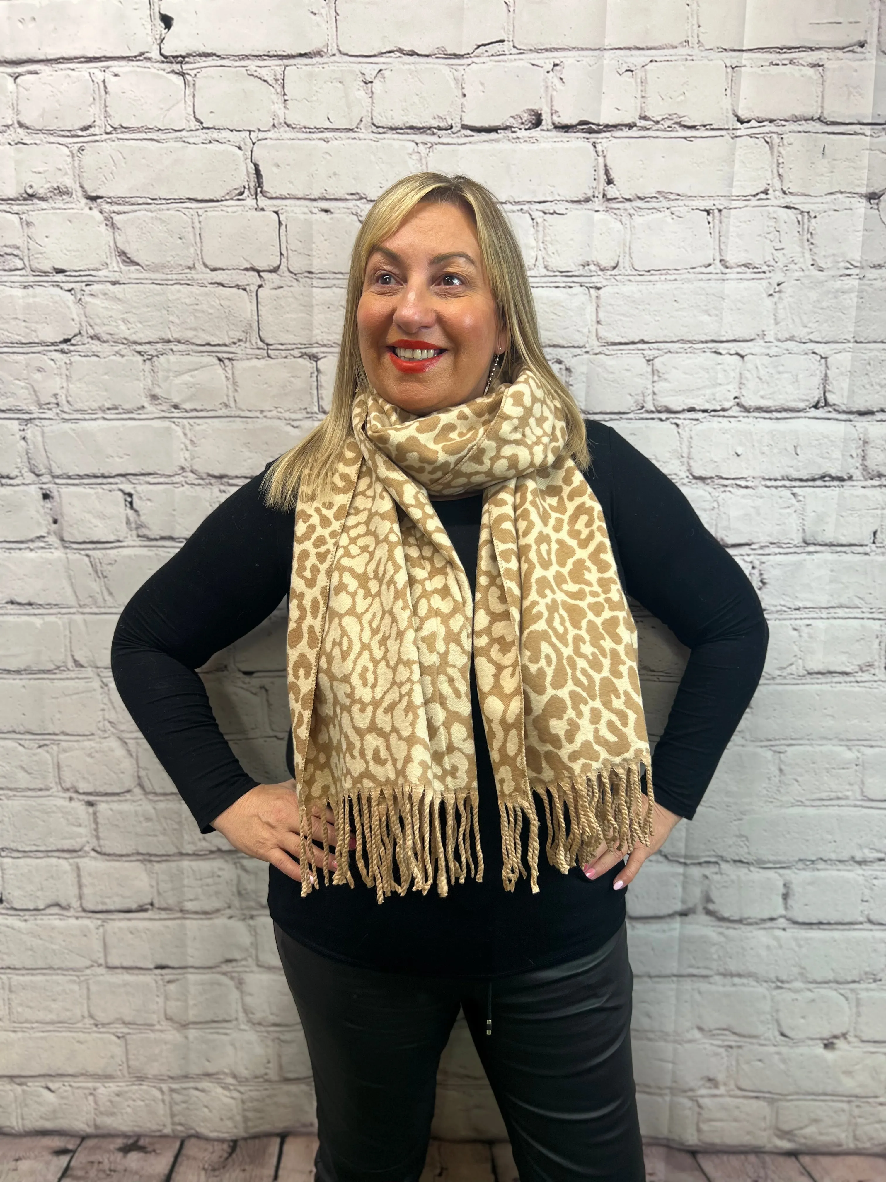 Leopard Print Fringed Scarf