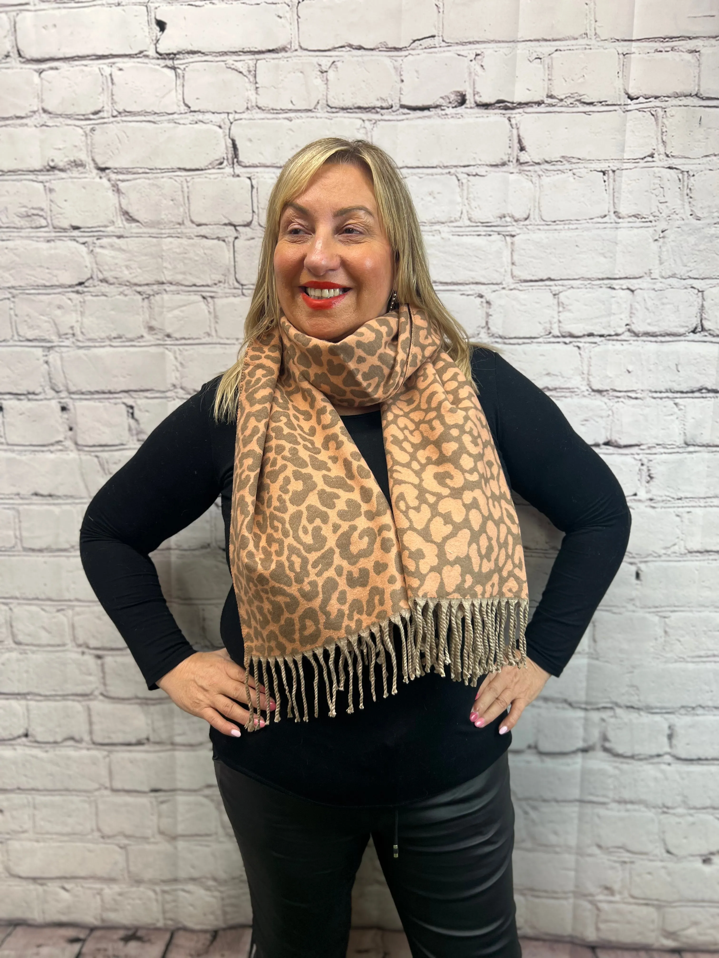 Leopard Print Fringed Scarf