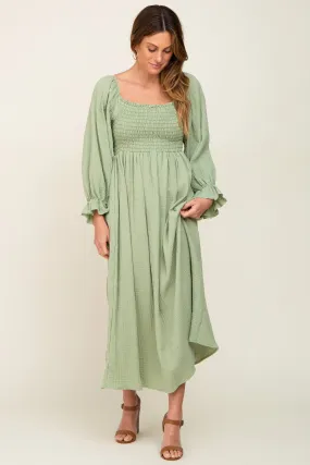 Light Green Gauze Smocked Midi Dress