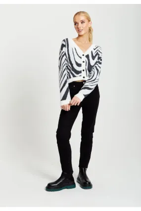 Liquorish Fluffy Black And White Cardigan