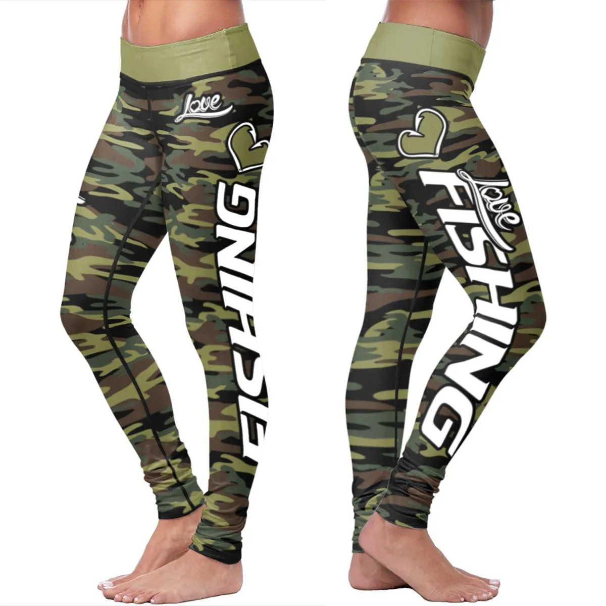 Love Fishing Green Camo Leggings