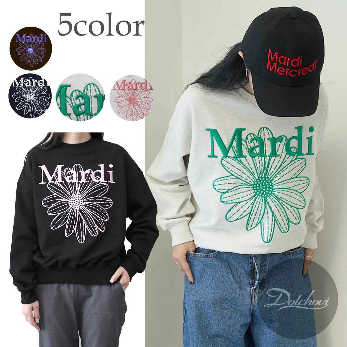 Mardi Mercredi  |Crew Neck Flower Patterns Street Style Long Sleeves Cotton