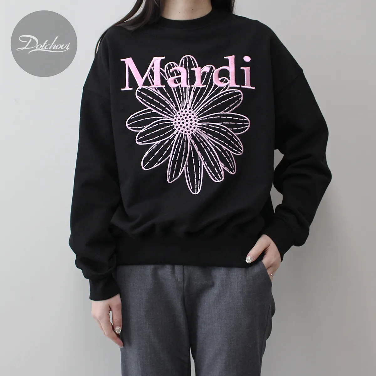 Mardi Mercredi  |Crew Neck Flower Patterns Street Style Long Sleeves Cotton