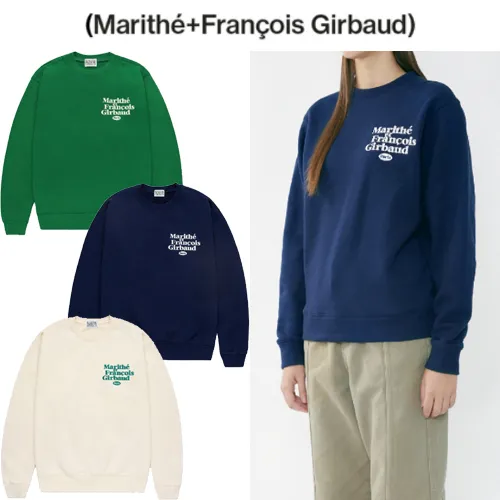 Marithe + Francois Girbaud  |Unisex Street Style Long Sleeves Logo Hoodies & Sweatshirts