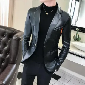 Men's Blazer Faux Leather Blazer Slim Fit