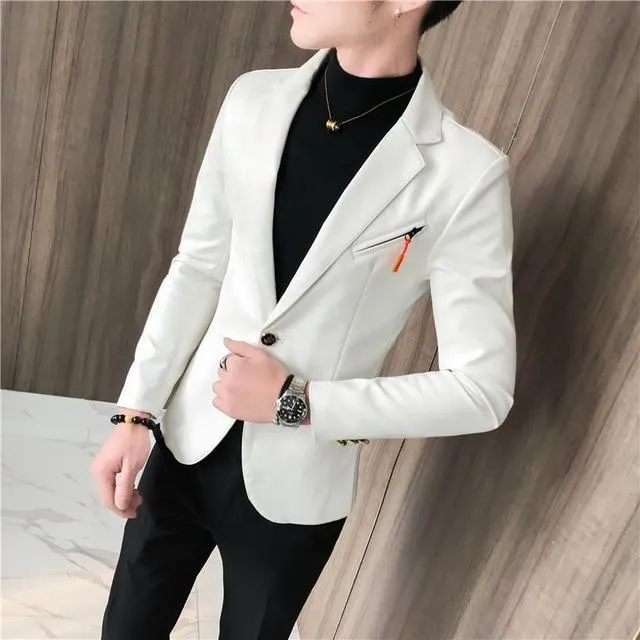 Men's Blazer Faux Leather Blazer Slim Fit