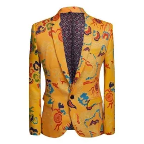 Men's Blazer Printed Casual Party Blazer Slim Fit Yellow