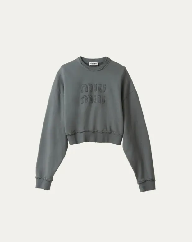 MiuMiu  |Street Style U-Neck Long Sleeves Plain Cotton Logo