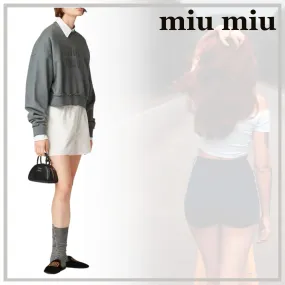 MiuMiu  |Street Style U-Neck Long Sleeves Plain Cotton Logo