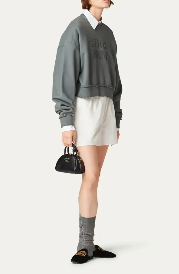 MiuMiu  |Street Style U-Neck Long Sleeves Plain Cotton Logo