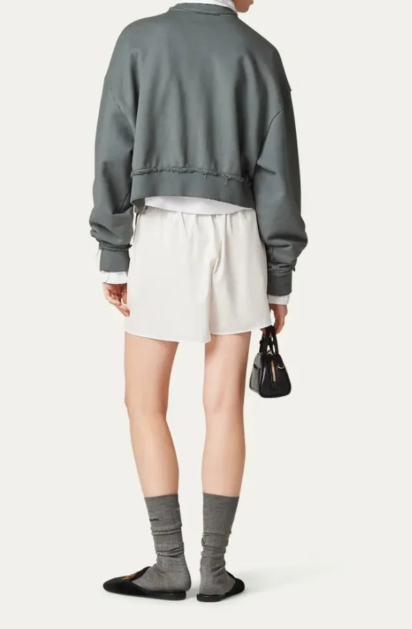 MiuMiu  |Street Style U-Neck Long Sleeves Plain Cotton Logo