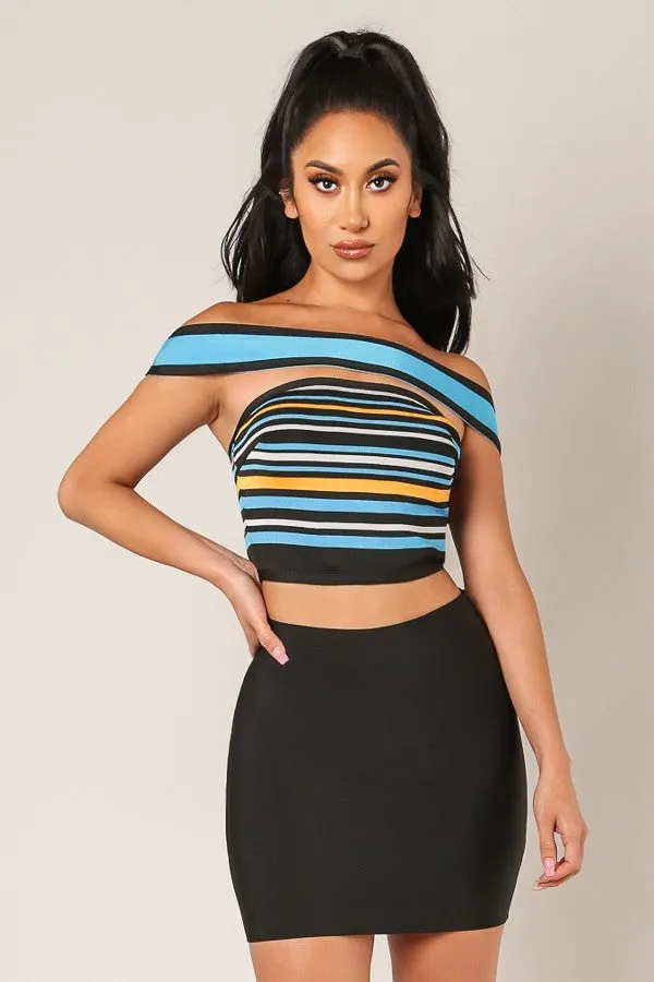 Multi-Color Striped Off Shoulder Crop Top