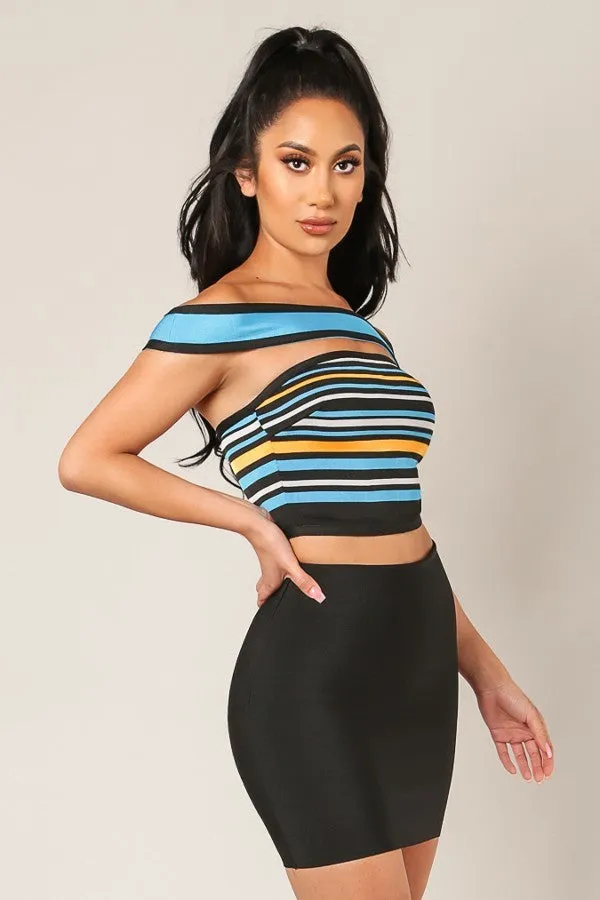 Multi-Color Striped Off Shoulder Crop Top