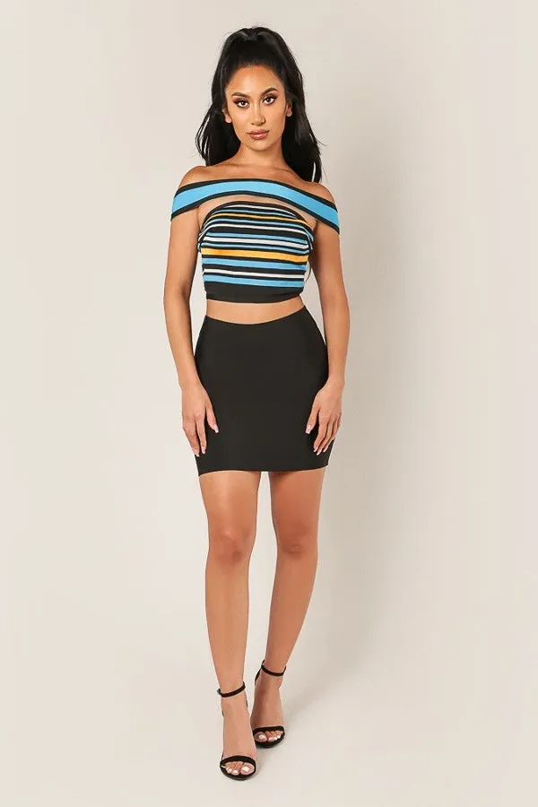 Multi-Color Striped Off Shoulder Crop Top