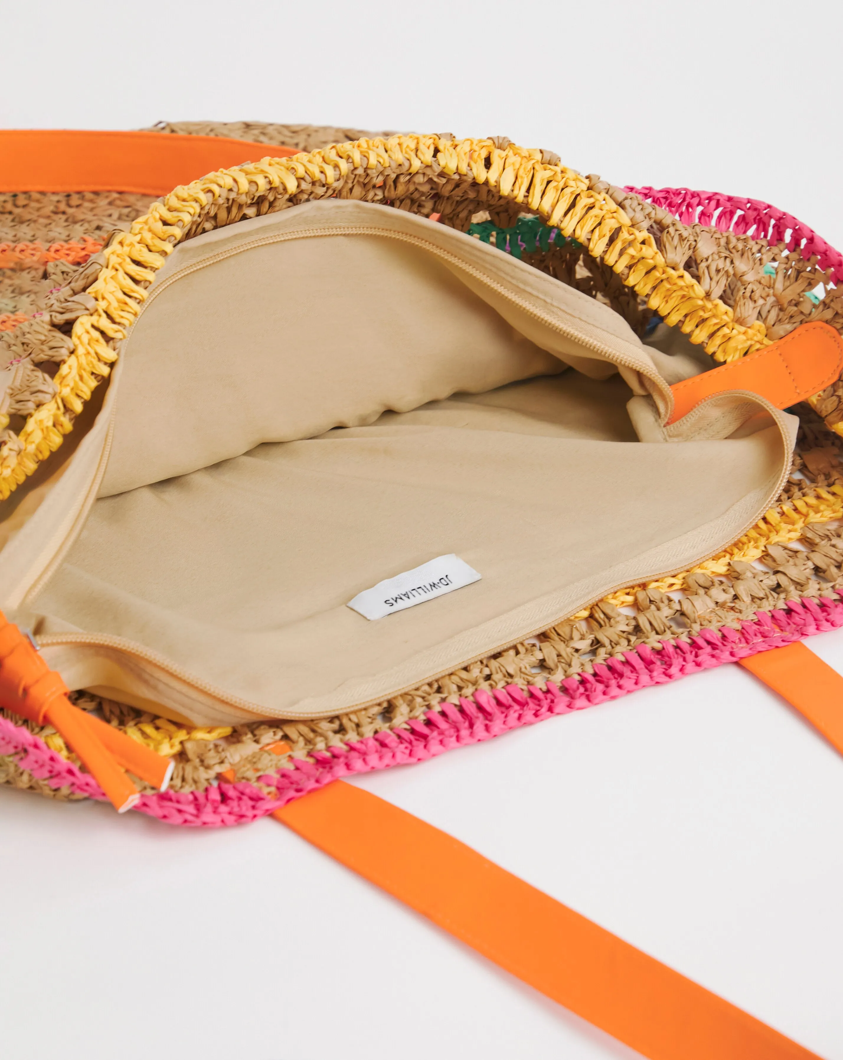 Multi Stripe Packable Raffia Beach Tote Bag