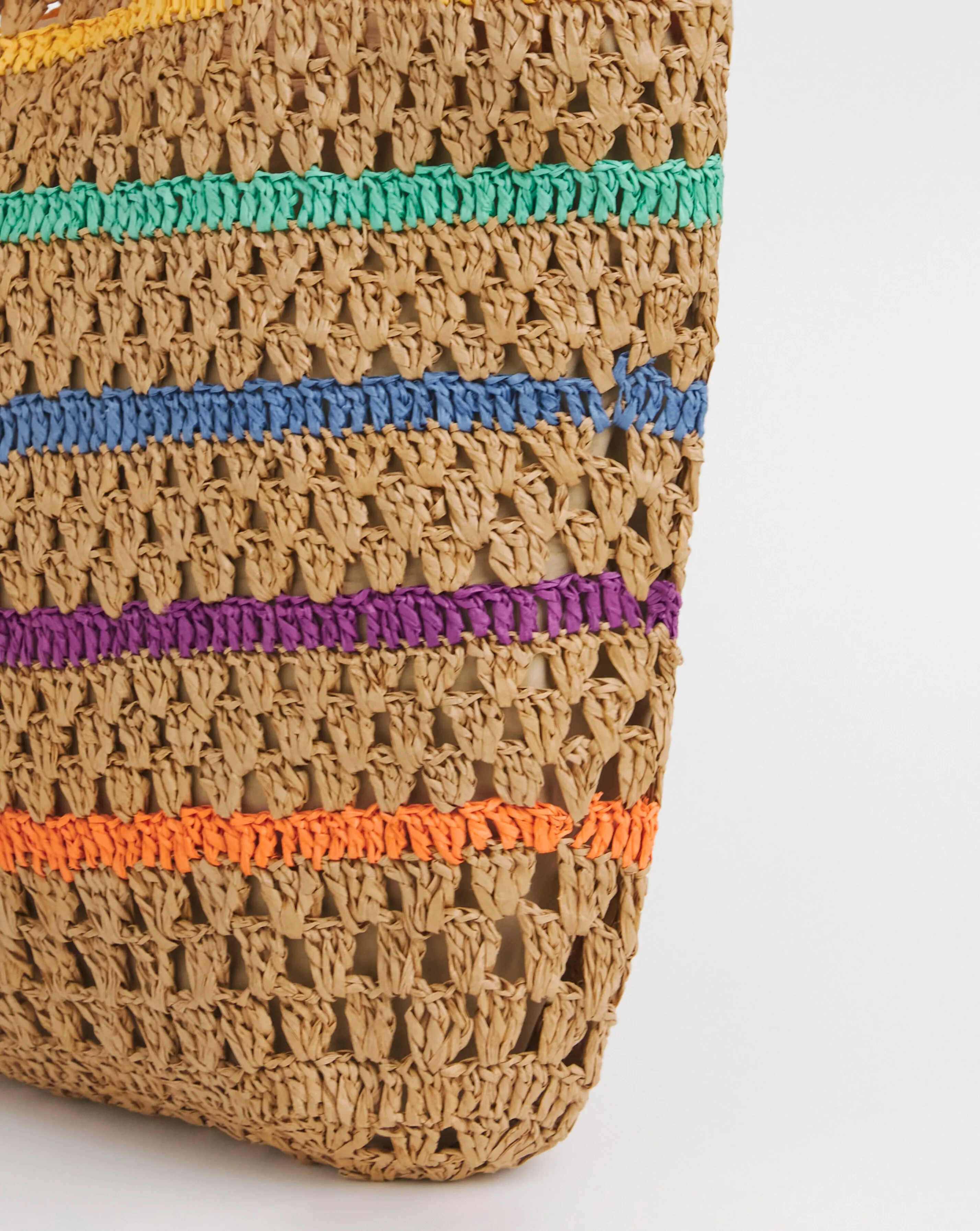 Multi Stripe Packable Raffia Beach Tote Bag