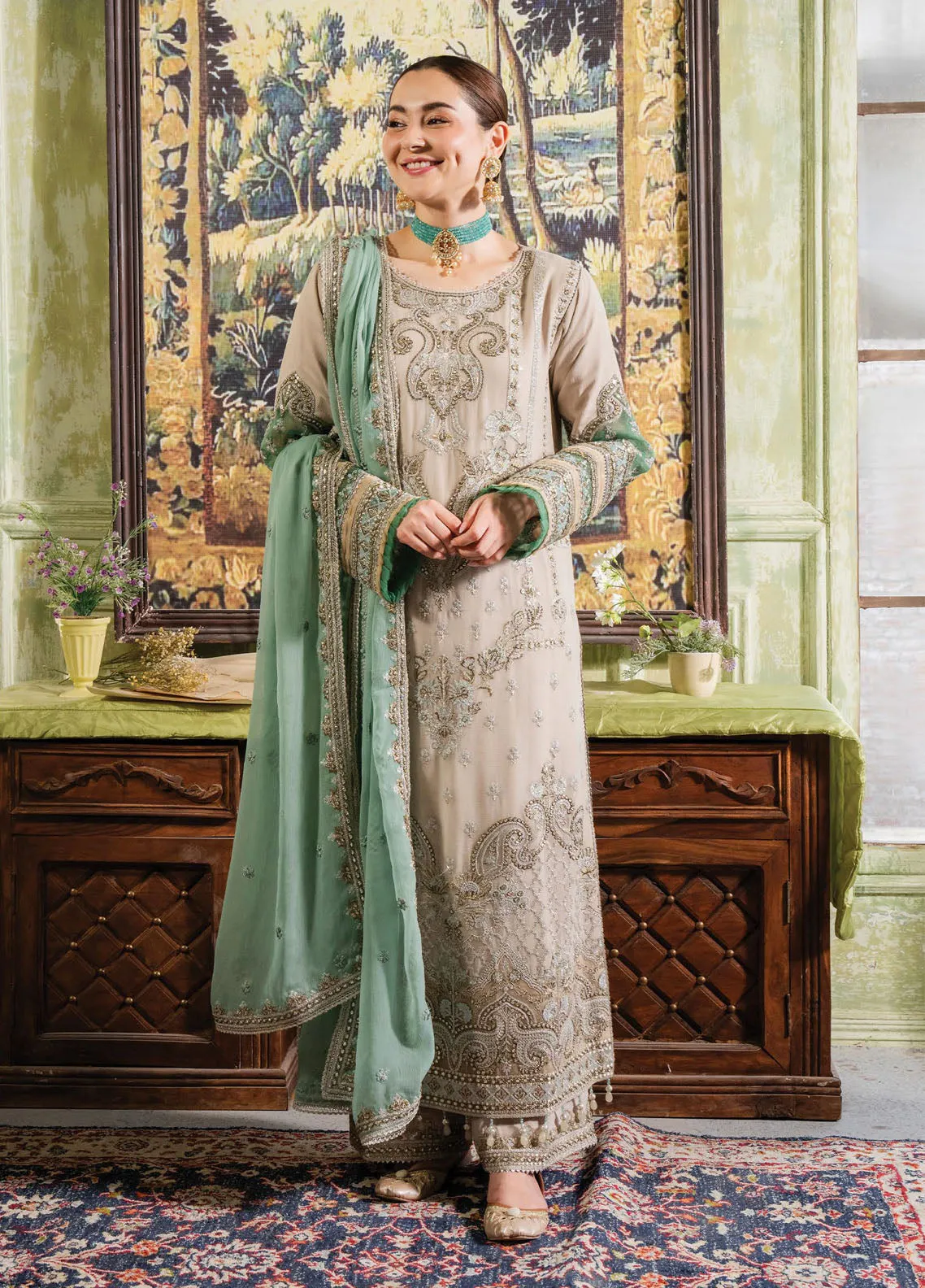 Naina By Premium Embroidered Chiffon 3 Piece Unstitched Suit IMP24N I-198 BEENA