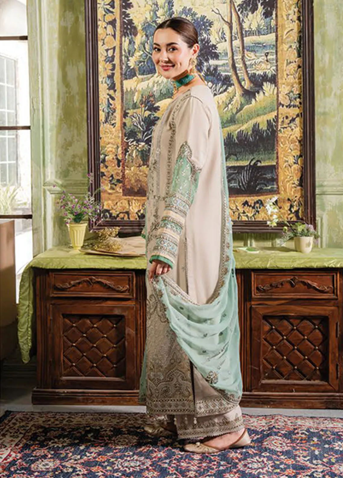 Naina By Premium Embroidered Chiffon 3 Piece Unstitched Suit IMP24N I-198 BEENA