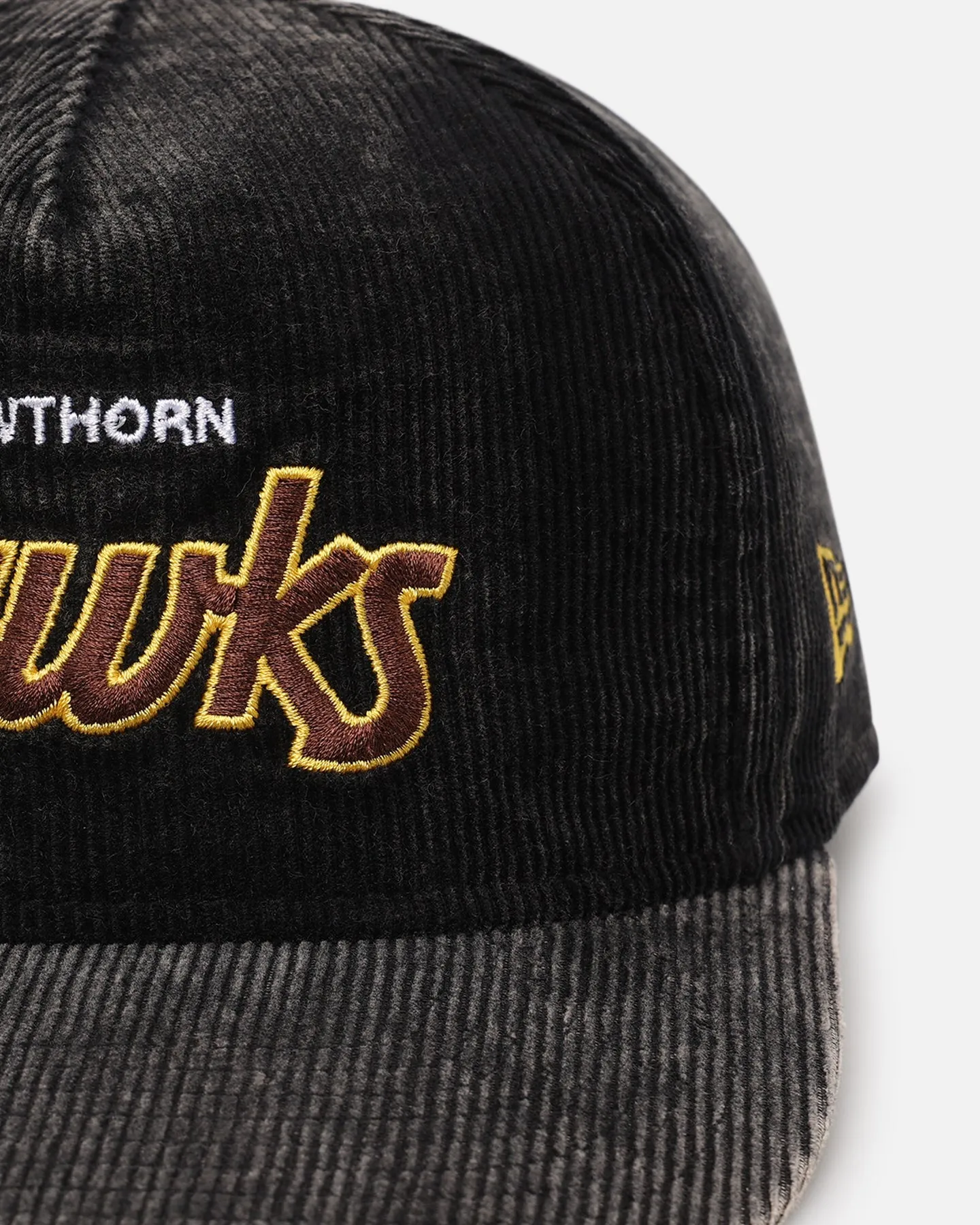 New Era Hawthorn Hawks 'Washed Corduroy' Pre-Curved Golfer Snapback Black/Kelly Green