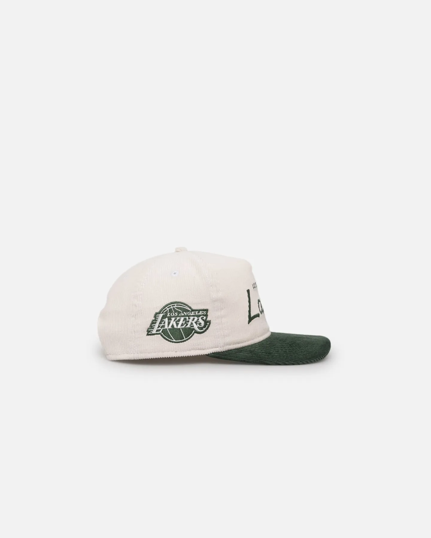 New Era Los Angeles Lakers 'Currency Corduroy' Golfer Pre-Curved Snapback Chrome White