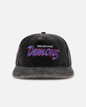 New Era Melbourne Demons 'Washed Corduroy' Pre-Curved Golfer Snapback Black/Kelly Green